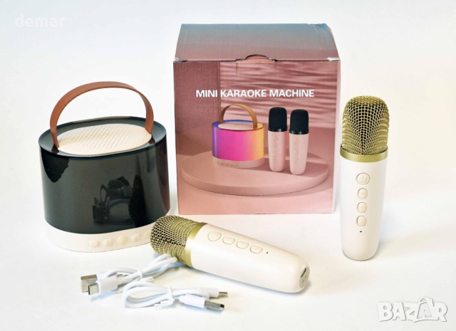 Детска караоке машина 4 в 1 нощна лампа Bluetooth високоговорител с 2 безжични микрофона за деца, снимка 10 - Музикални играчки - 44867222