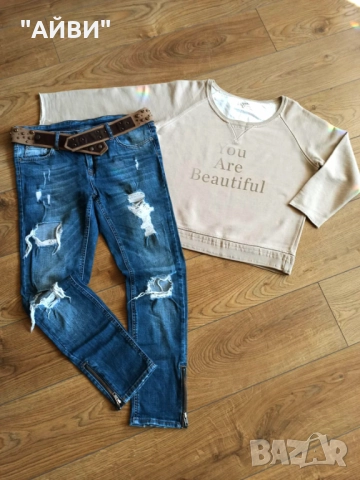 ZARA дамски дънки и блуза, снимка 3 - Дънки - 52011365