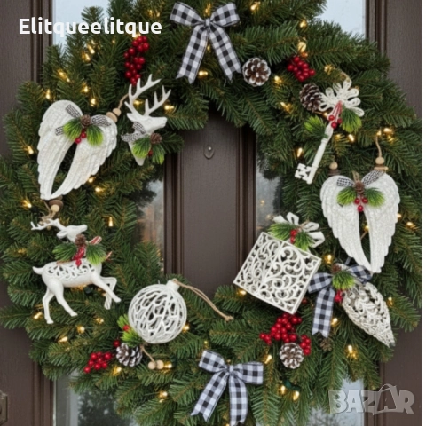 Коледни играчки за елха „Winter White Elegance“ – луксозни висящи декорации с натурален завършек , снимка 4 - Декорация за дома - 52329039