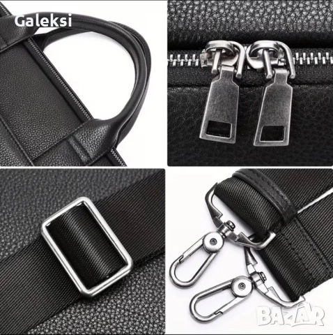 Мъжка луксозна чанта за лаптоп 15,6”/Офис куфарче от черна естествена кожа!, снимка 9 - Чанти - 53418794