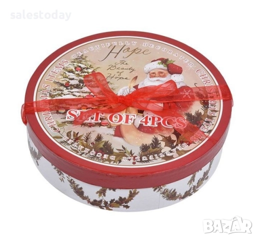 Празничен Комплект Чинии, Коледни чинии, порцелан, Дядо Коледа/ Подаръци, 19 см, 4 бр.