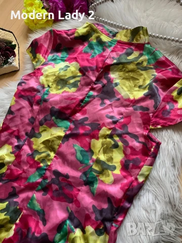 Цикламена сатенена рокля тип кимоно, снимка 4 - Рокли - 50999674