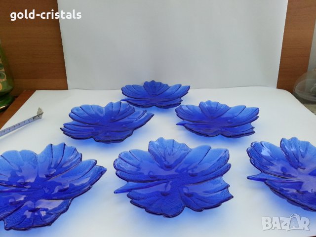  кристални чинийки кобалтово синьо стъкло 