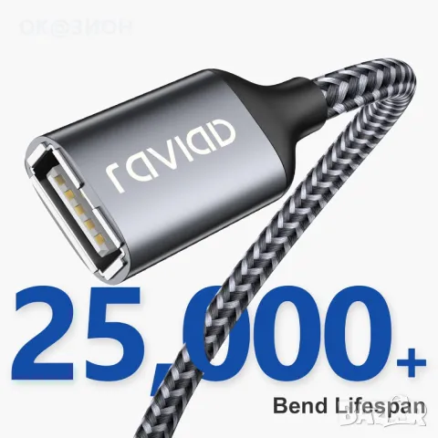 RAVIAD USB 2.0 удължителен кабел 2M, USB A мъжки към женски кабел, снимка 2 - Кабели и адаптери - 48990414