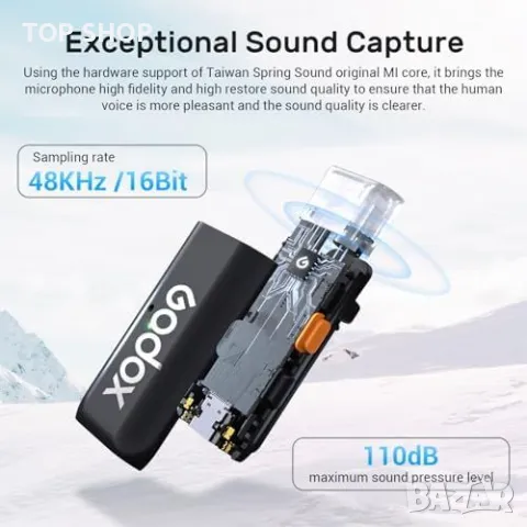 Нов Godox WES1 Kit2 Двуканален Лавалиер Микрофон 2.4G за iPhone Айфон, снимка 6 - Микрофони - 49970920