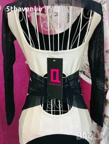 QUONTUM Нова къса рокля с ефектен гръб в черно и бяло дълъг ръкав, снимка 6 - Рокли - 32295448