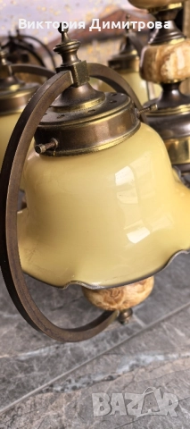 Италиански Полилей от месинг, Оникс и опал, снимка 3 - Полилеи - 51436040