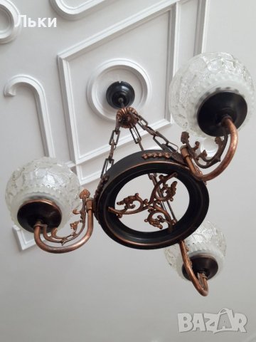 Масивен полилей с три крушки, снимка 5 - Полилеи - 35609351