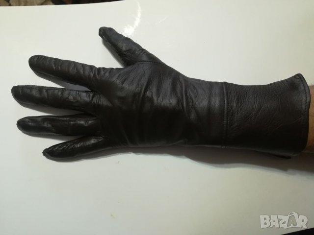 Дълги тъмно кафяви дамски ръкавици естествена кожа