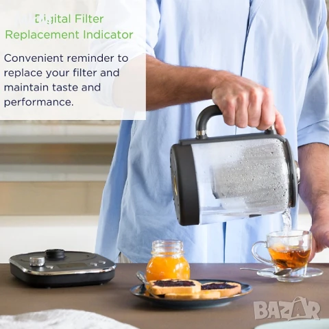 Нова Електрическа стъклена кана с филтър за вода LAICA ISEO, снимка 4 - Кани - 50784078