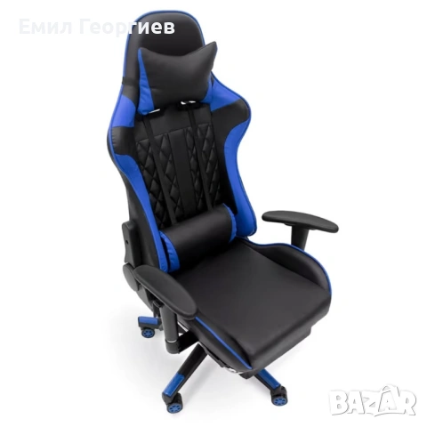 Геймърски стол за релакс с масаж и подложка за крака – син, снимка 9 - Столове за офис - 53238351