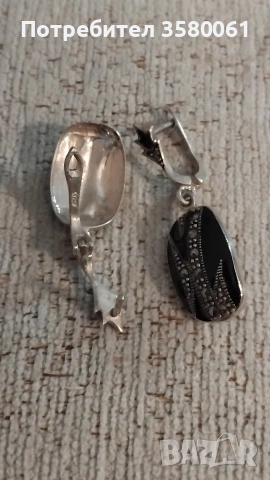 Сребърни обеци с оникс и марказитом, снимка 3 - Обеци - 53028294