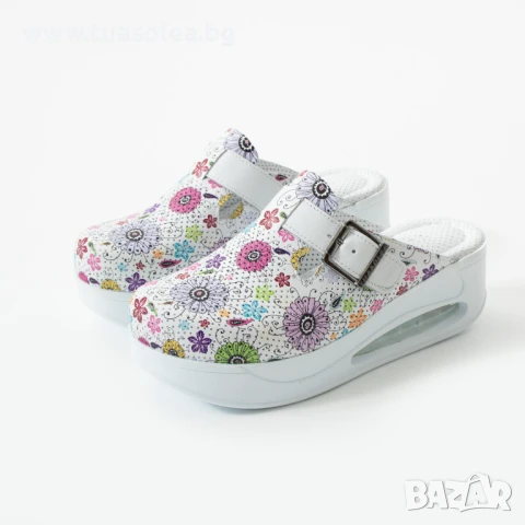 Анатомични работни чехли от естествена кожа с платформа | Марка Tuasolea, снимка 1