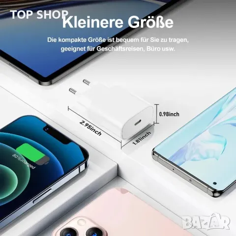 20W USB-C Бързо Зарядно устройство+USB-C към Lightning кабел 3м за iPhone 14/13/12/11 Pro Max/P/iPad, снимка 6 - Оригинални зарядни - 49308689