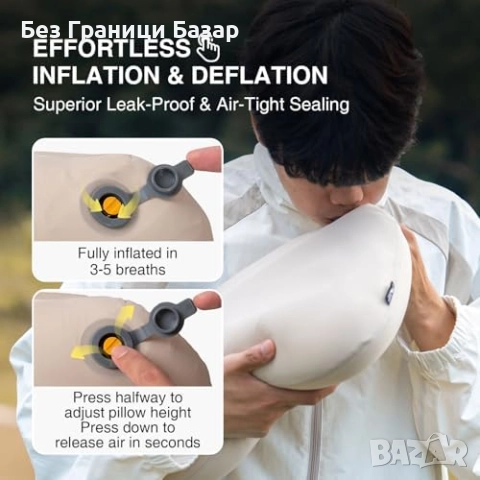 Нова Пътна надуваема възглавница с мемори пяна за походи и пътуване, снимка 7 - Възглавници - 52341583