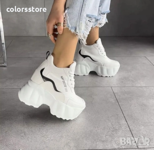 Кецове на платформа - бяло с черно - PA200 