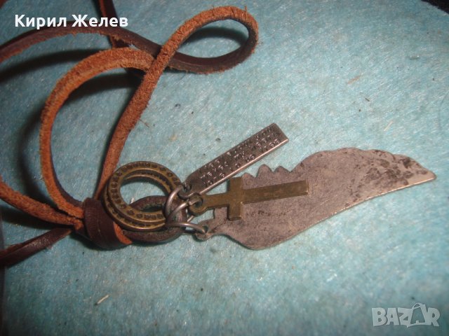 МОДНО АРТ КОЛИЕ ПОСРЕБРЕНО БРОНЗ с КРЪСТЧЕ и ШНУРЧЕ от ВЕЛУР 27121, снимка 7 - Колиета, медальони, синджири - 35078619