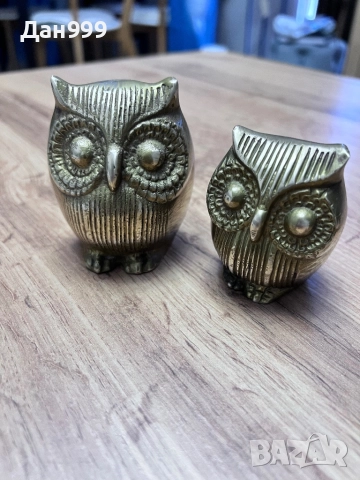 Две страхотни , колекционерски статуетки на бухалчета от месинг