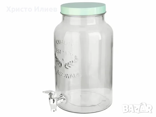 Стъклен Диспенсър за течности Стъклен съд за напитки с канелка, снимка 2 - Други стоки за дома - 51362290