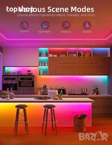 Нова LED лента Lamomo RGB 5 м, неонова LED лента с управление чрез приложение, 12 V водоустойчива..., снимка 3 - Лампи за стена - 50503784