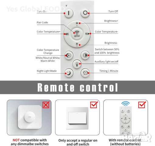 Mikeru черен LED полилей 40/60/80см димируем с функция памет, снимка 3 - Лед осветление - 51996118