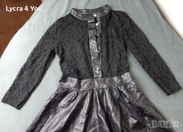 S/M черна къса рокля с дантела и кожа, снимка 2 - Рокли - 40272006