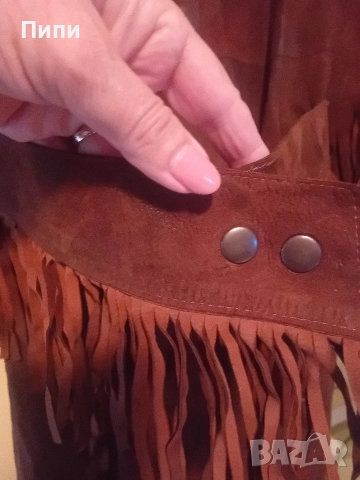 Уникално, дълго до глезена, от естествена мокра кожа с естествен косъм яка , снимка 5 - Палта, манта - 52770650