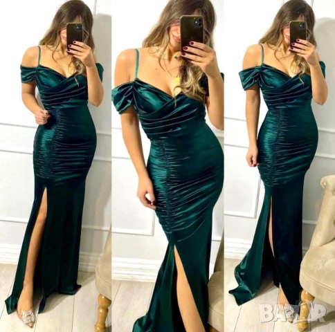 ⚜️Дълги сатенени рокли по тялото с разчупена кройка  , снимка 2 - Рокли - 50622621
