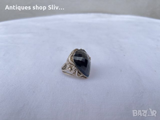 Голям дизайнерски сребърен пръстен с естествен камък №1285