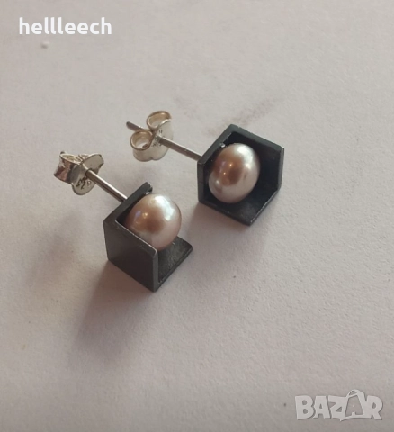 Сребърни обеци с перла, снимка 3 - Обеци - 52863178