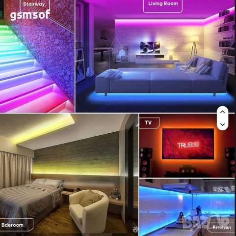 10м - RGB WiFi смарт LED лента с управление през телефон, дистанционно и глас, снимка 2 - Лед осветление - 53411058