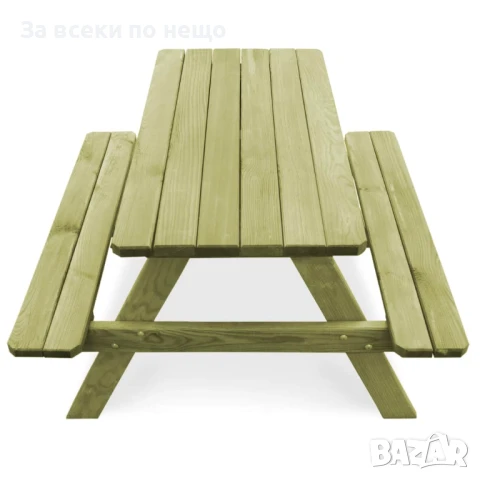 Маса за пикник с пейки, 90x90x58 см, импрегниран бор Код P947, снимка 7 - Маси - 51087571