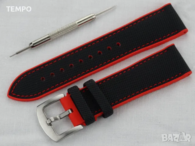 СИЛИКОНОВА КАИШКА ЧЕРНА С ЧЕРВЕНО- 20мм + ПОДАРЪК, снимка 4 - Каишки за часовници - 48451624