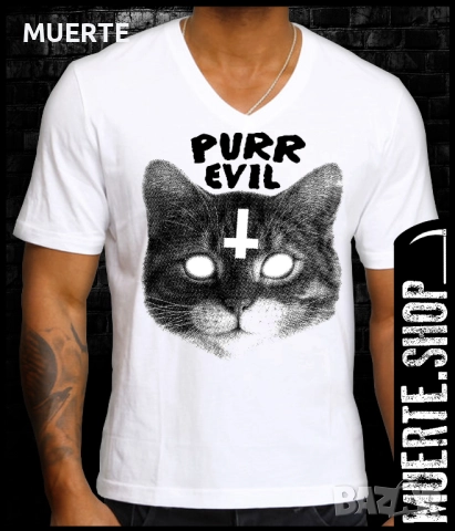 Тениска с щампа PURR EVIL CAT