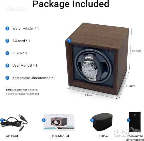 Автоматична навиваща машина за часовници Lian за 1 часовник, захранвана от USB (сива), снимка 7 - Други - 52129931