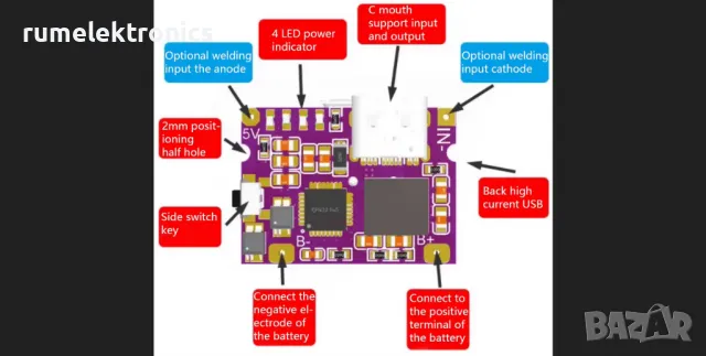 Type-C and USB 5V 3.1A Boost Converter Step-Up Power Module IP5310, снимка 3 - Друга електроника - 47910677