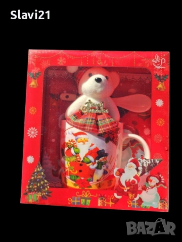 Коледна чаша с лъжичка и плюшено мече 