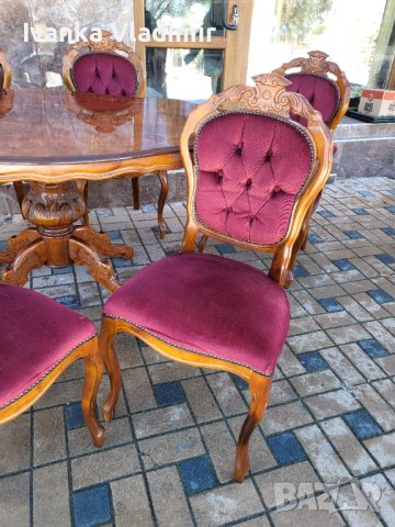 Италианска барокова трапезна маса и шест стола , снимка 7 - Маси - 43462127