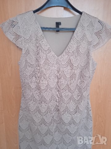 Бежова рокля с ресни, снимка 3 - Рокли - 43157904