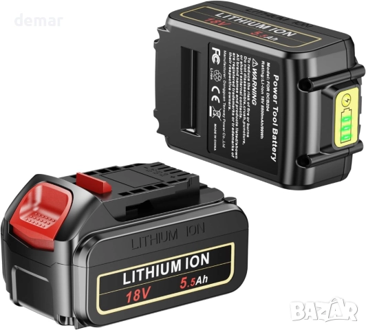 ASUNCELL 2 броя литиево-йонни батерии 5.5Ah 18V за инструменти Dewalt