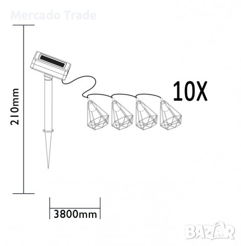 Комплект лампи Mercado Trade, LED соларни лампи, Светлинна верига, 10бр , снимка 3 - Декорация за дома - 39614855