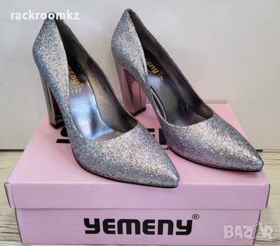 Дамски обувки на ток в сребрист цвят, снимка 1 - Дамски обувки на ток - 36536489