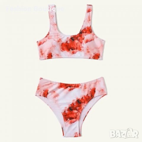 Червен мраморен бански принт висока талия , снимка 2 - Бански костюми - 37159241