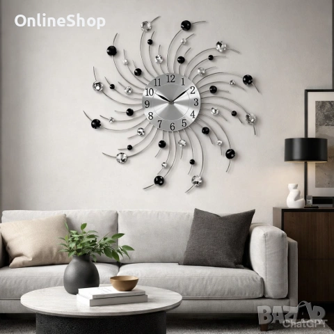 Стенен часовник с кристали , 50 см, Кварцов механизъм, Безшумен, снимка 7 - Декорация за дома - 53585357