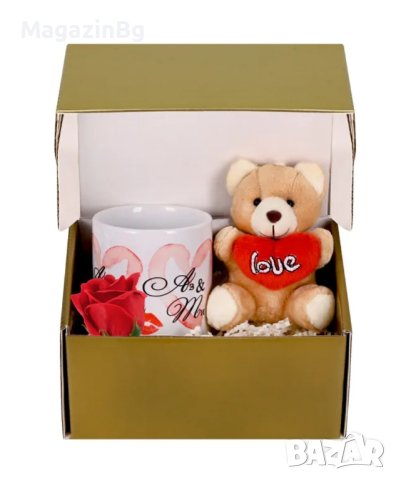 Подаръчен комплект Love "Аз и Ти" с чаша, плюшено мече и сапунена роза

, снимка 1 - Други - 43807339