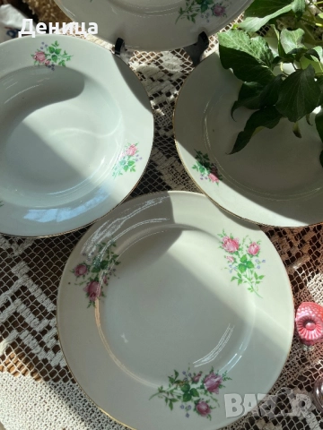 Българска роза на Китка Златен кант, изчистен модел 6 броя-24 см за основно 6 броя-23.5 см , снимка 2 - Чинии - 52658113