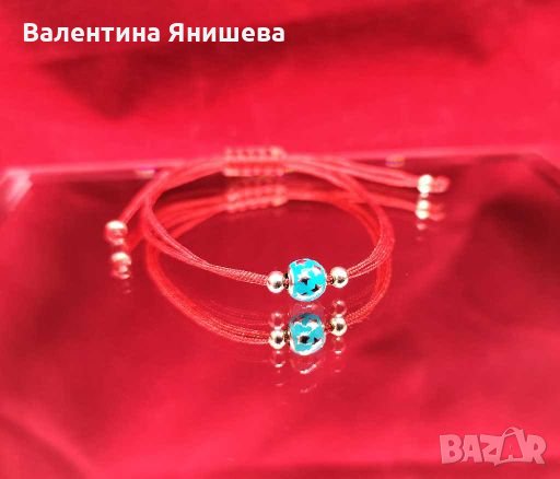 Дамска, детска, бебешка гривна със сребърен елемент със син емайл на звезди, снимка 1