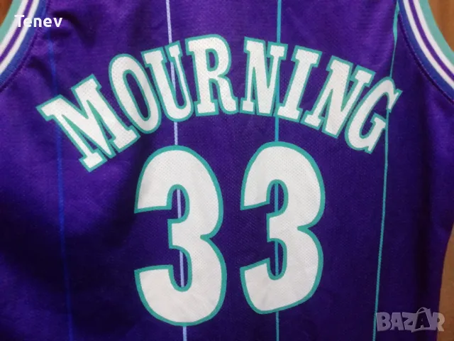 CHARLOTTE HORNETS ALONZO MOURNING CHAMPION NBA ОРИГИНАЛЕН ПОТНИК РАЗМЕР L JERSEY , снимка 4 - Тениски - 48645948