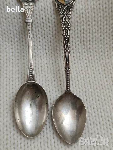 2 Сребърни стари лъжички с емайл ,др, снимка 3 - Антикварни и старинни предмети - 53148350