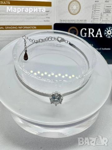 Сребърна гривна с мойсанит (диамант ) 0.5 карата, снимка 2 - Гривни - 52059314